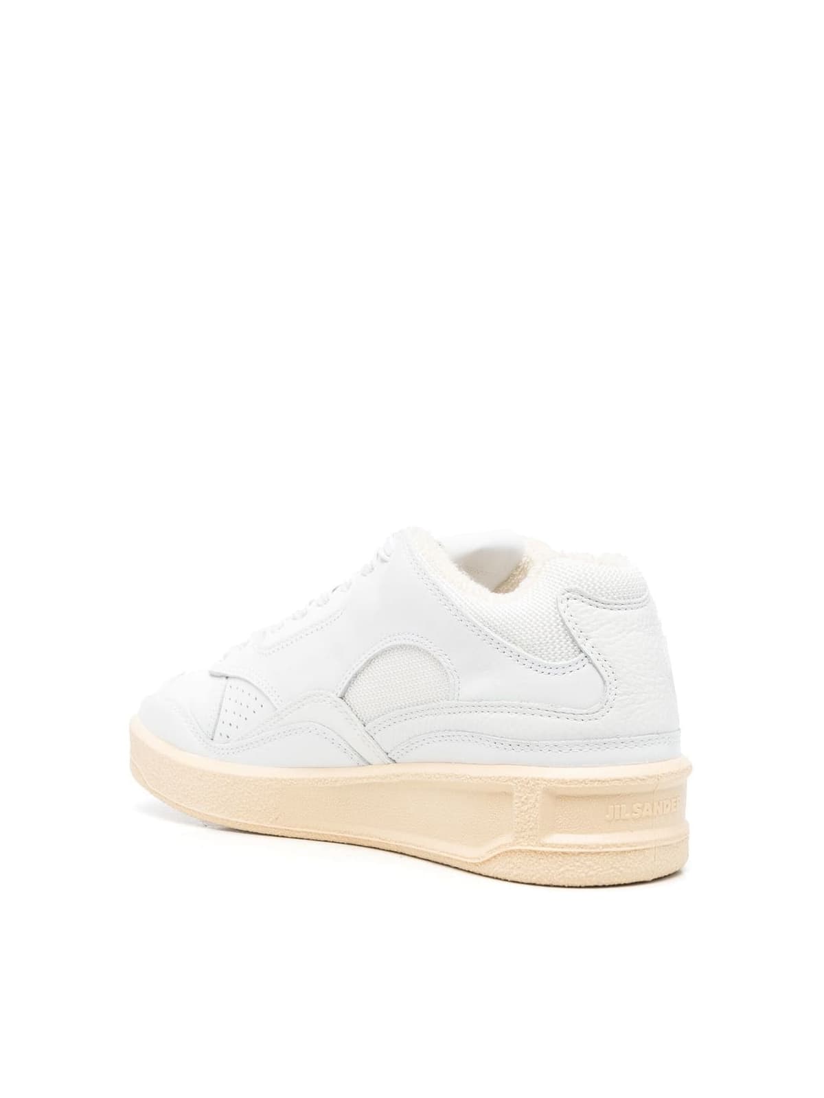 Shop Jil Sander Cow Leather And Fabric Mesh Mid Cut Sneakers In White Ecru