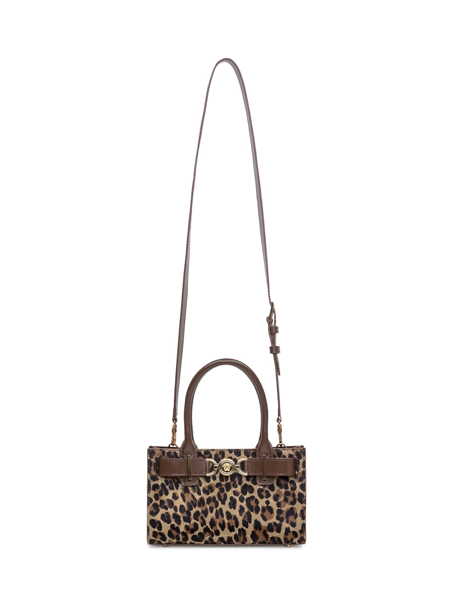 Shop Versace Small Tote Bag In Brown-moka- Gold