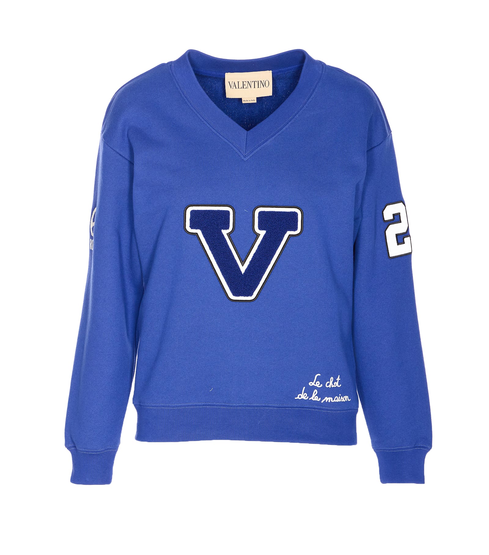 Valentino Blue Sweatshirt With V And Le Chat De La Maison Embroidery