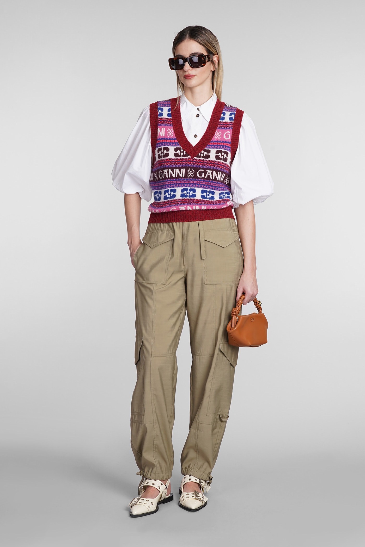 Shop Ganni Vest In Multicolor Wool