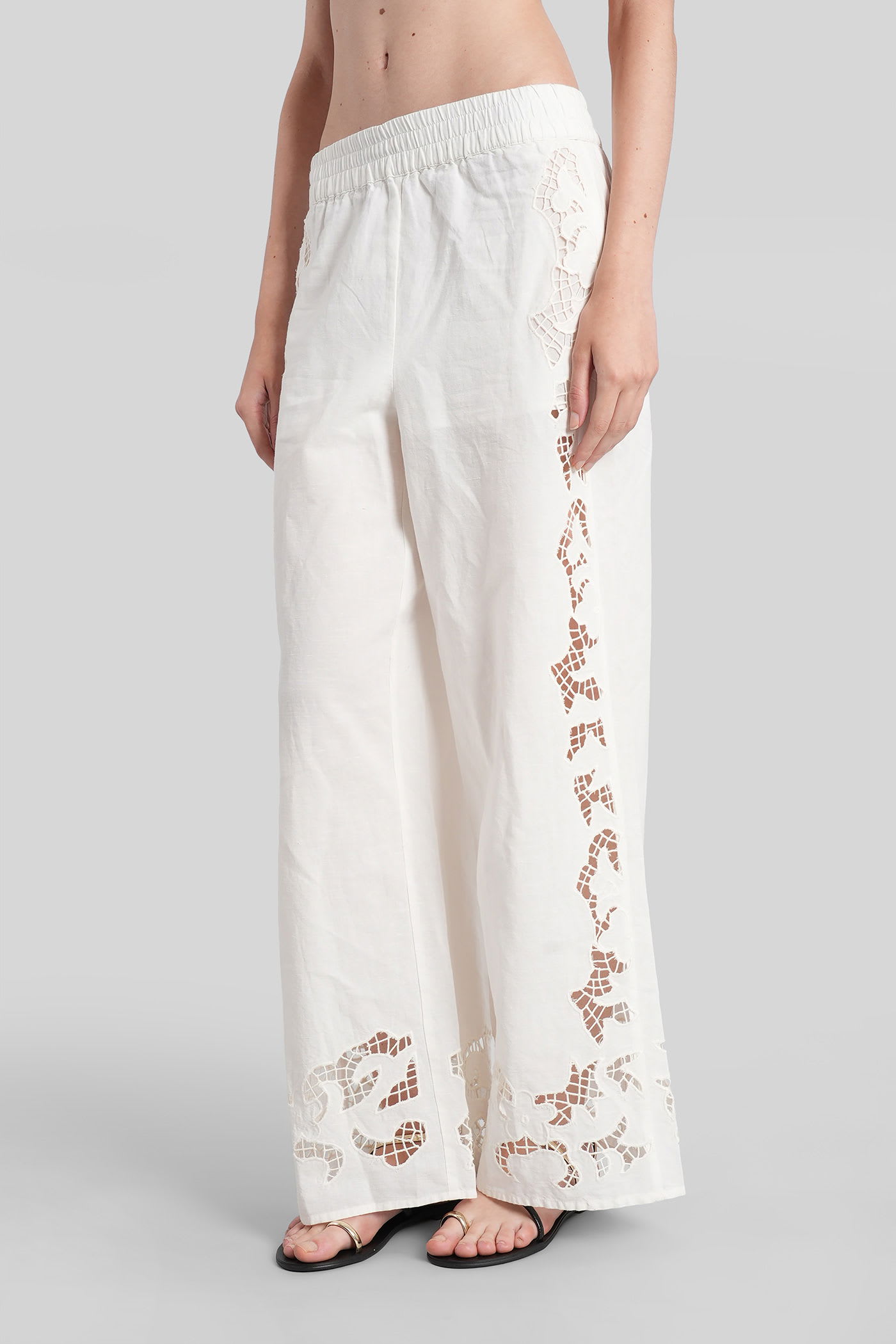 Alice And Olivia Tanya Embroidered Eyelet Trousers In White