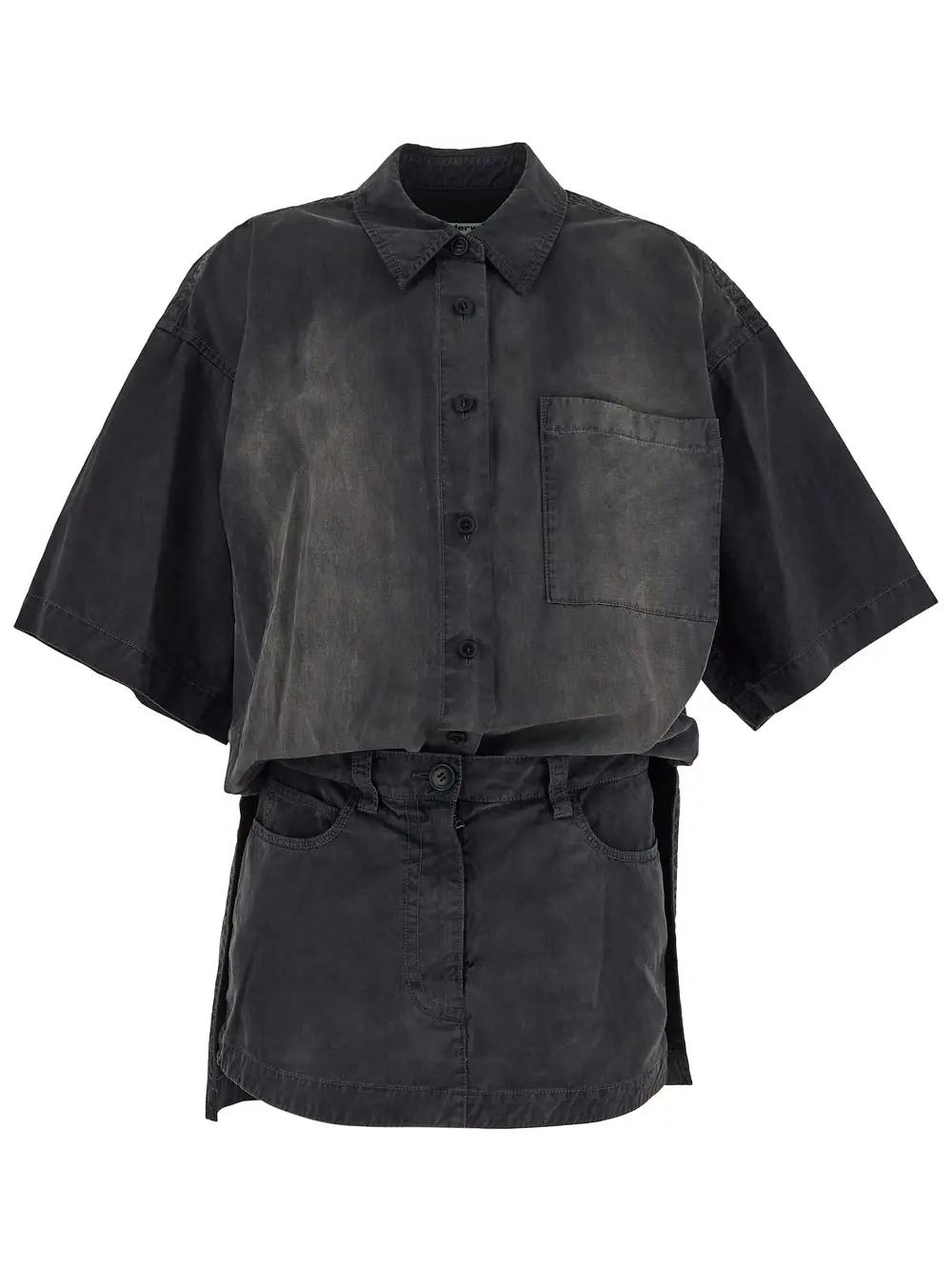 Shop Alexander Wang Shirt Dress In A Washed Black Pearl