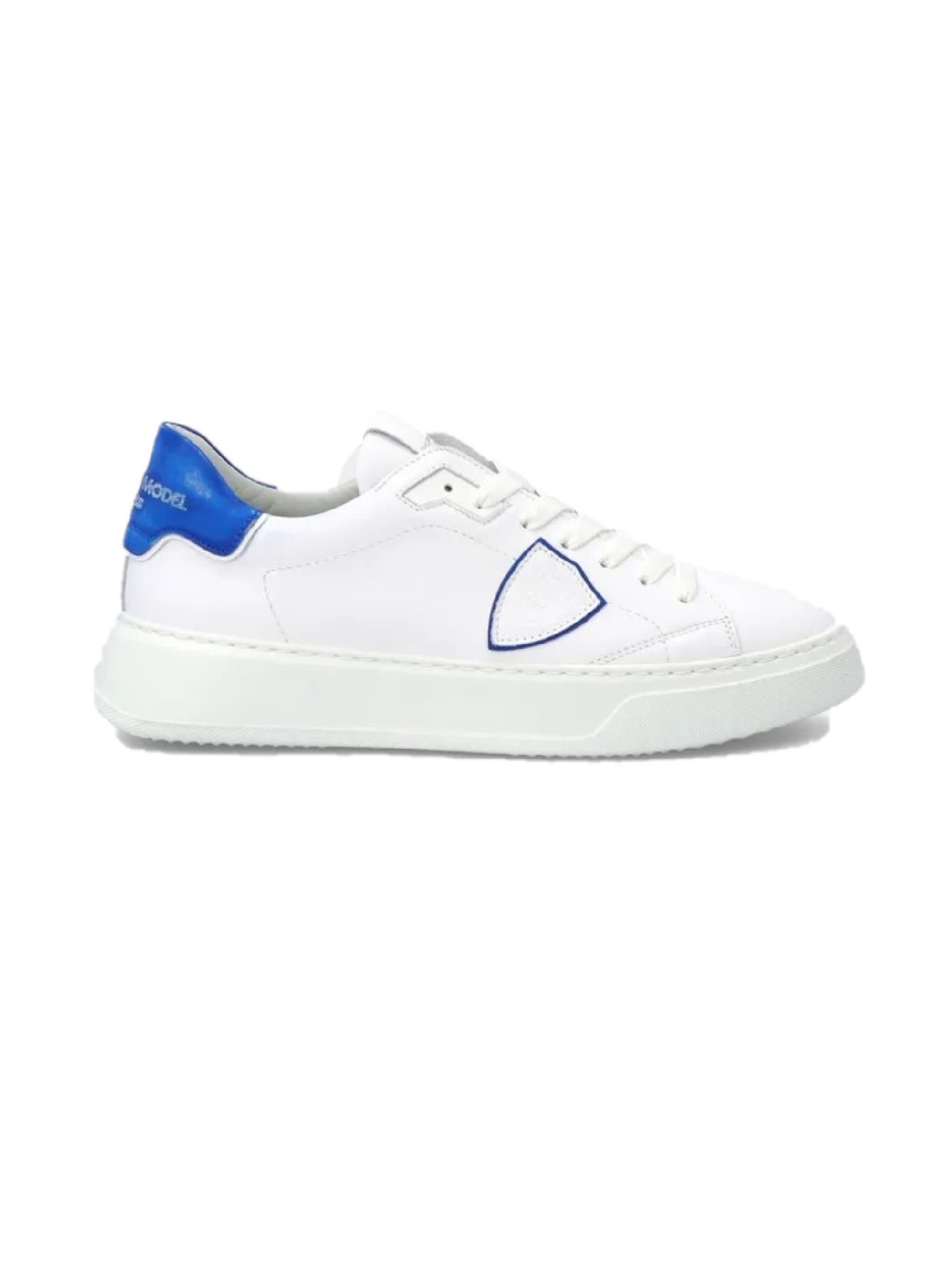 Shop Philippe Model Sneakers With Blue Heel In Veau Vintage Blanc Bluette