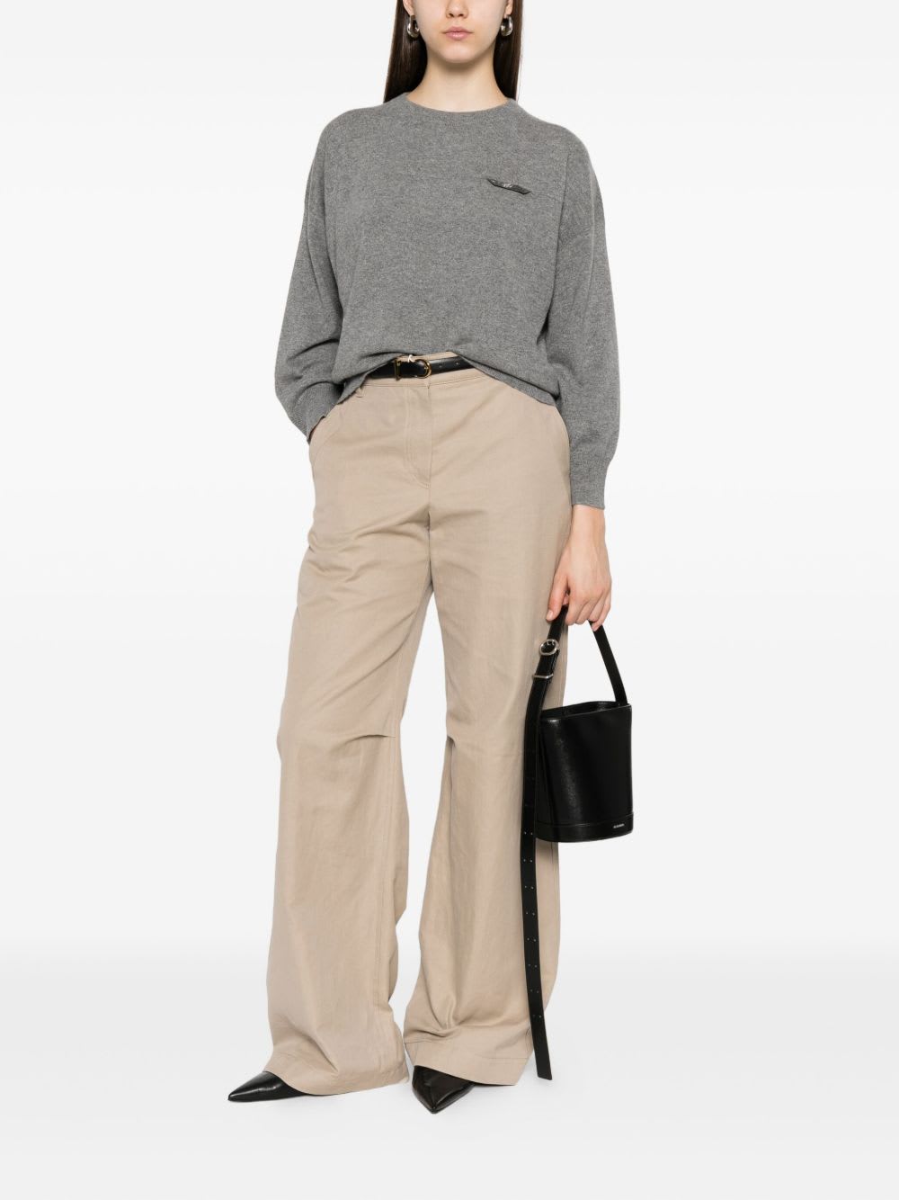 Brunello Cucinelli Detailed Crew-neck Sweater In Gray