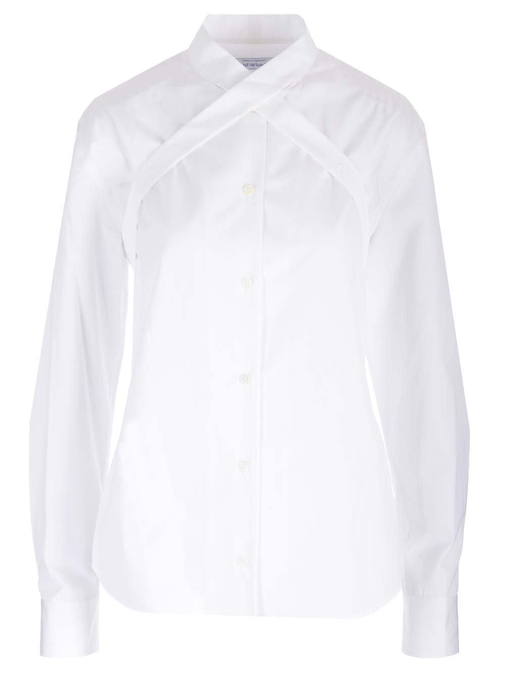 Shop Off-white Cross-collar Curved Hem Shirt In White