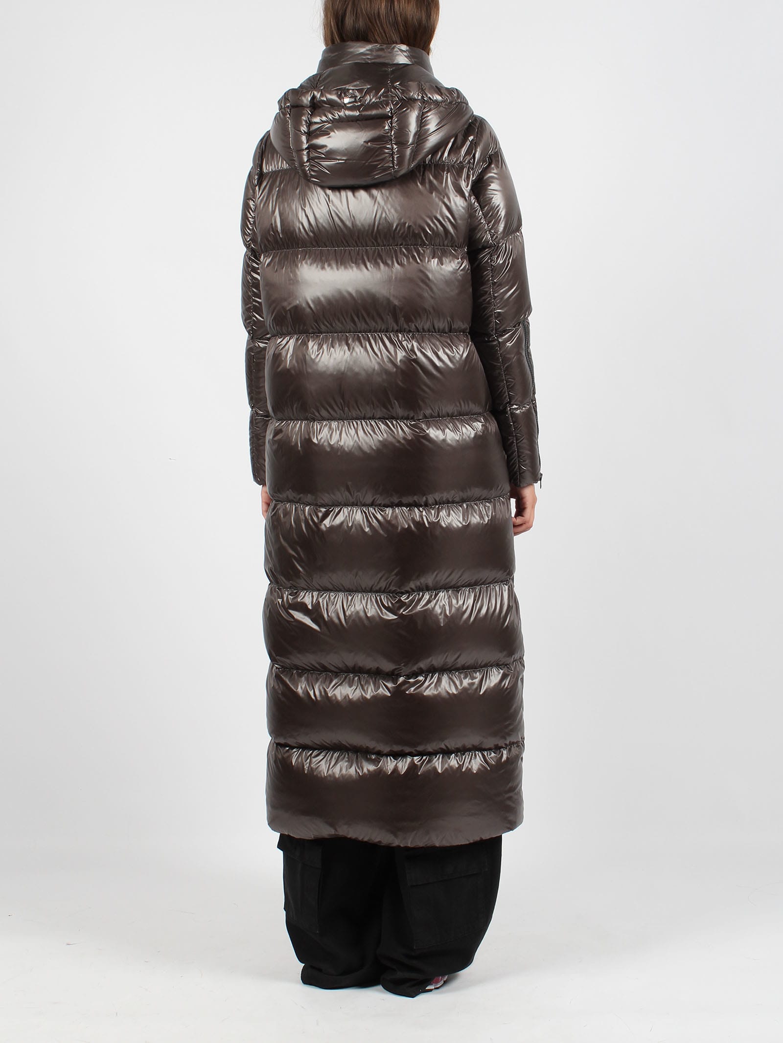 Shop Herno Nylon Long Down Jacket In Brown