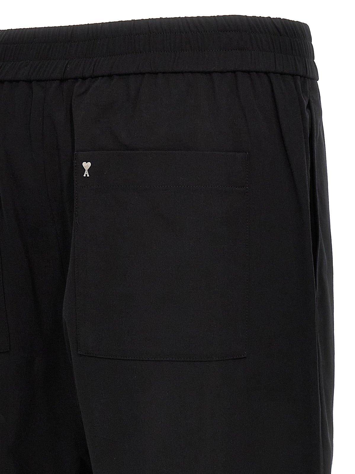 Shop Ami Alexandre Mattiussi Elastic Waistband Logo Plaque Pants In Black