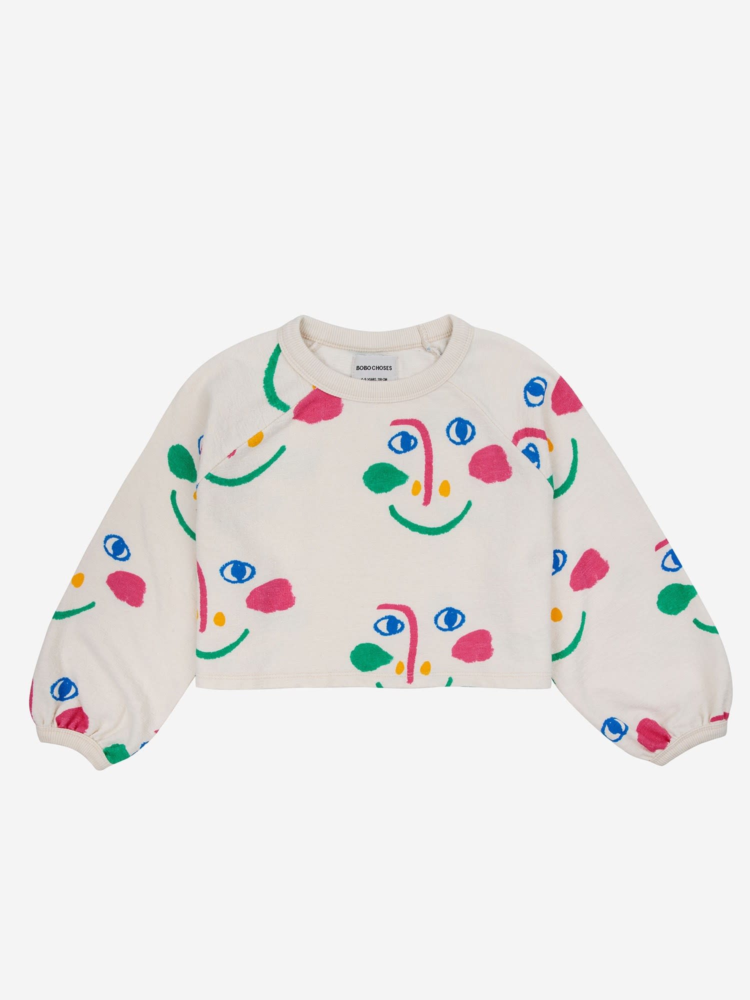 Bobo Choses Kids' Ivory Sweatshirt For Girl With All-over Multicolor Face