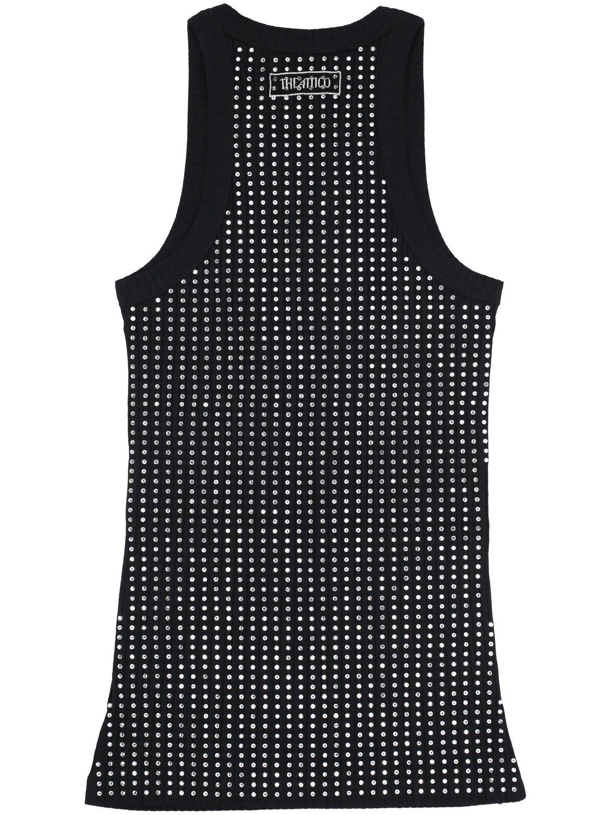 Attico Fitted Midi Dress With Shimmering Embellishments In Black