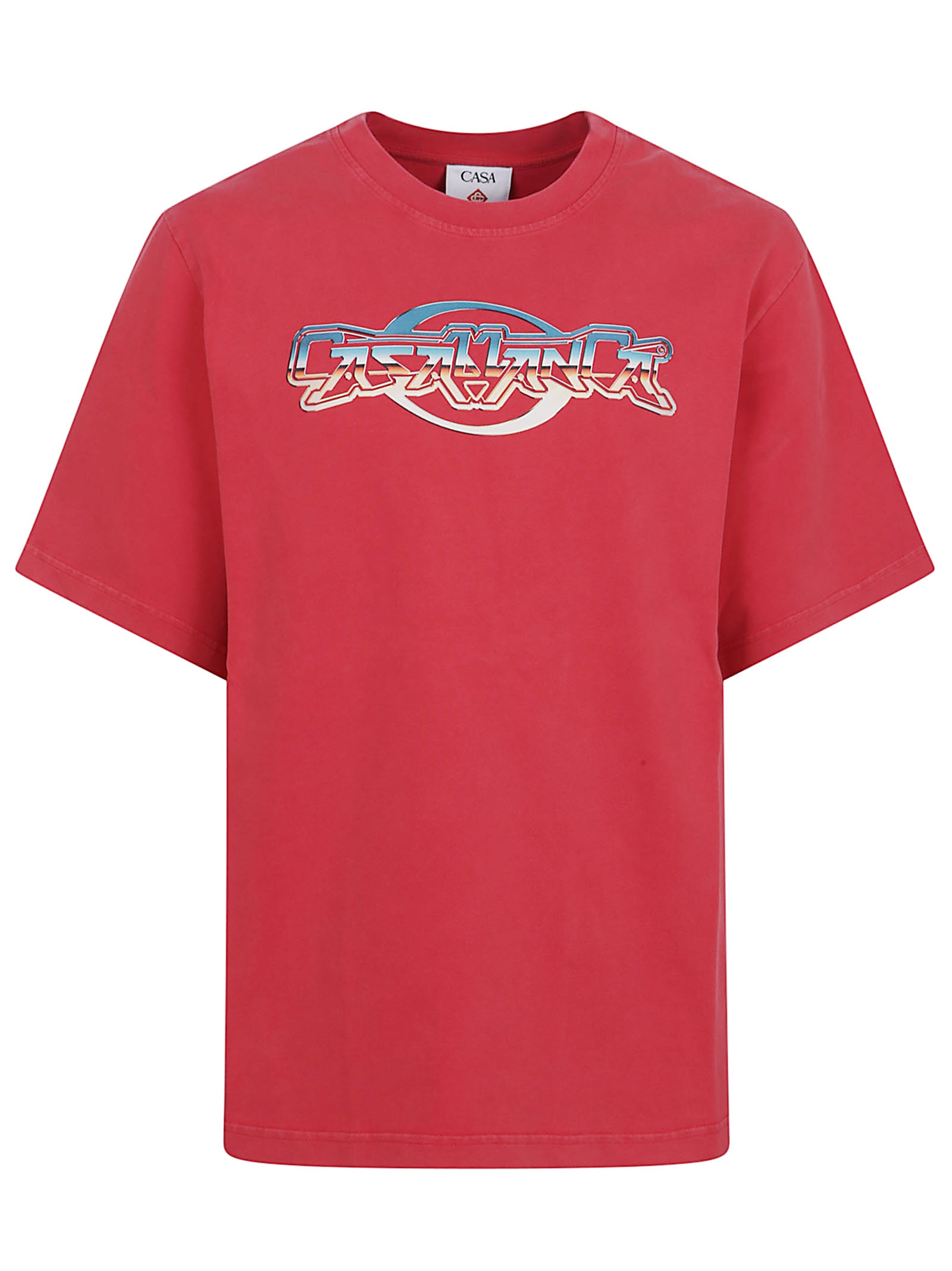 Casablanca Oversized Red Cotton T-shirt With Graphic Front Print In Red