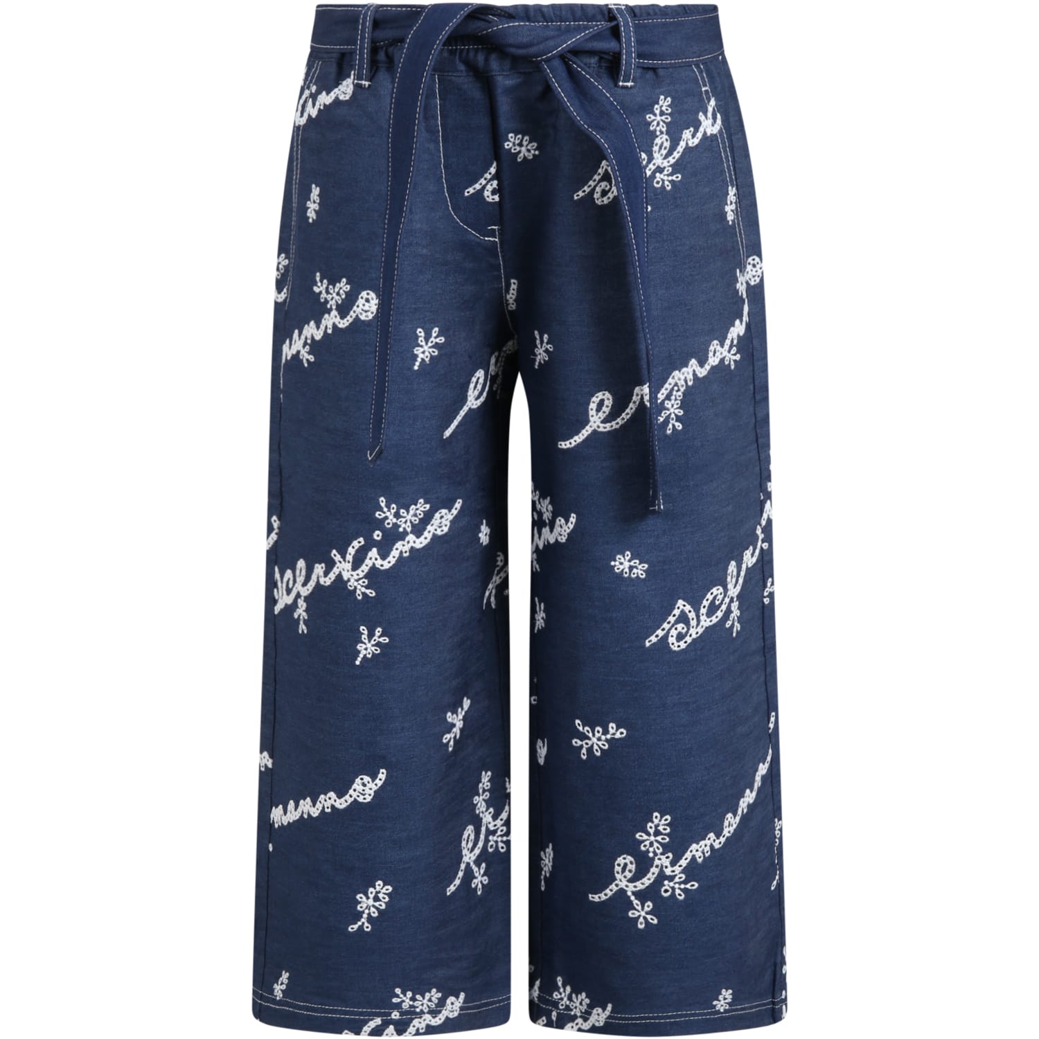 Ermanno Scervino Junior Blue Trouser For Girl With Logos