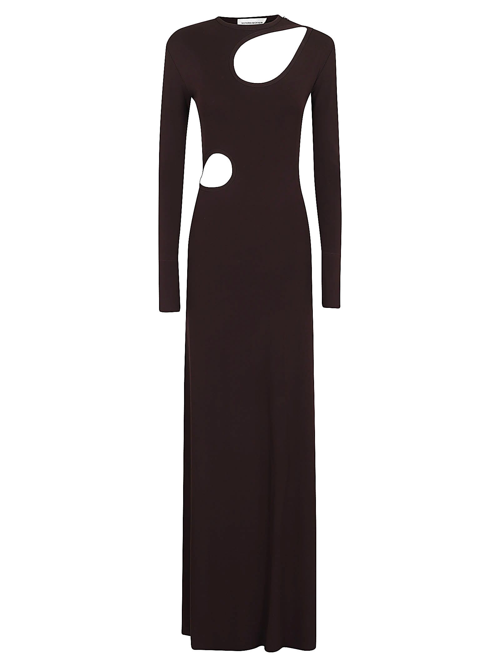 Shop Victoria Beckham Cut-out Jersey Floorlength Dress In Deep Mahogany