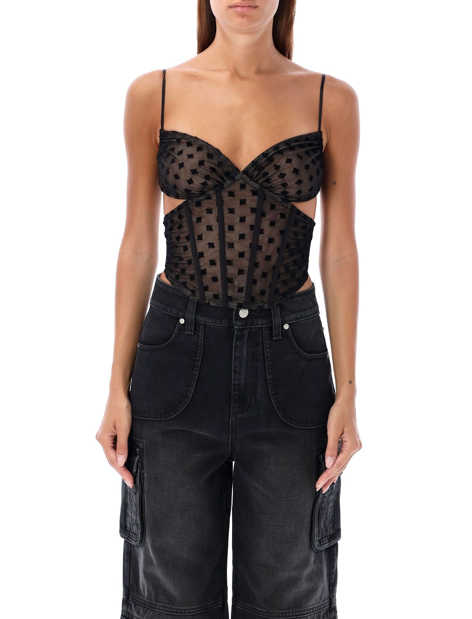 Shop Misbhv Mesh Monogram Corset In Black