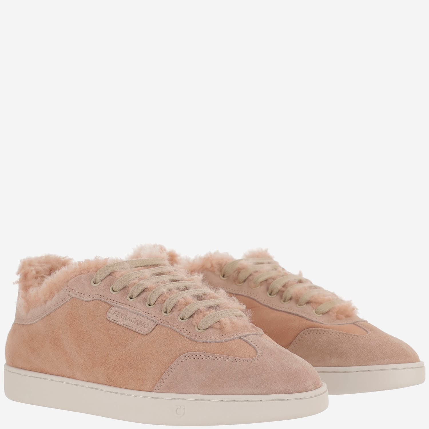Ferragamo Athena Fur Sneakers In Pink