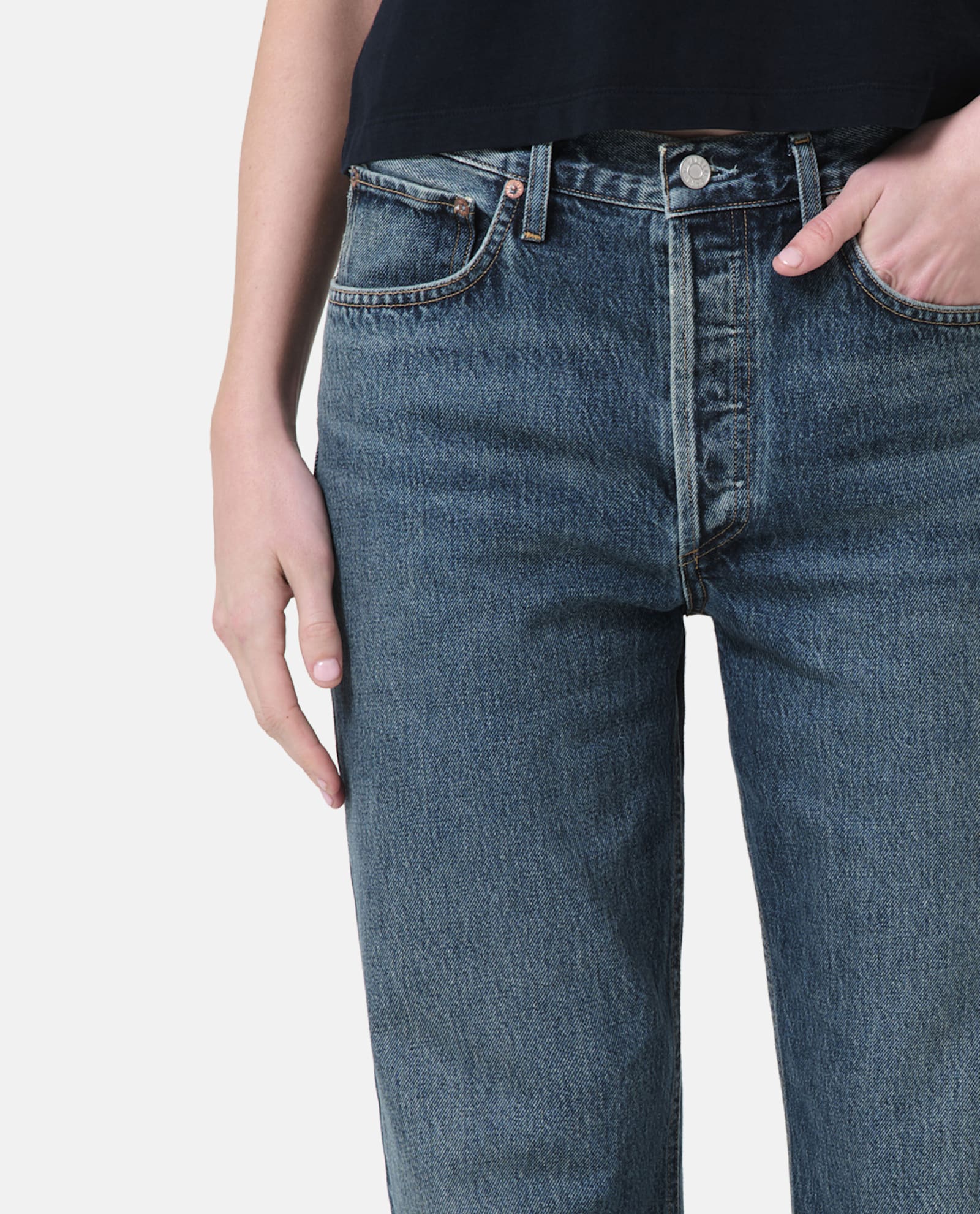 Shop Agolde Fran Dwell Denim Pants In Blue