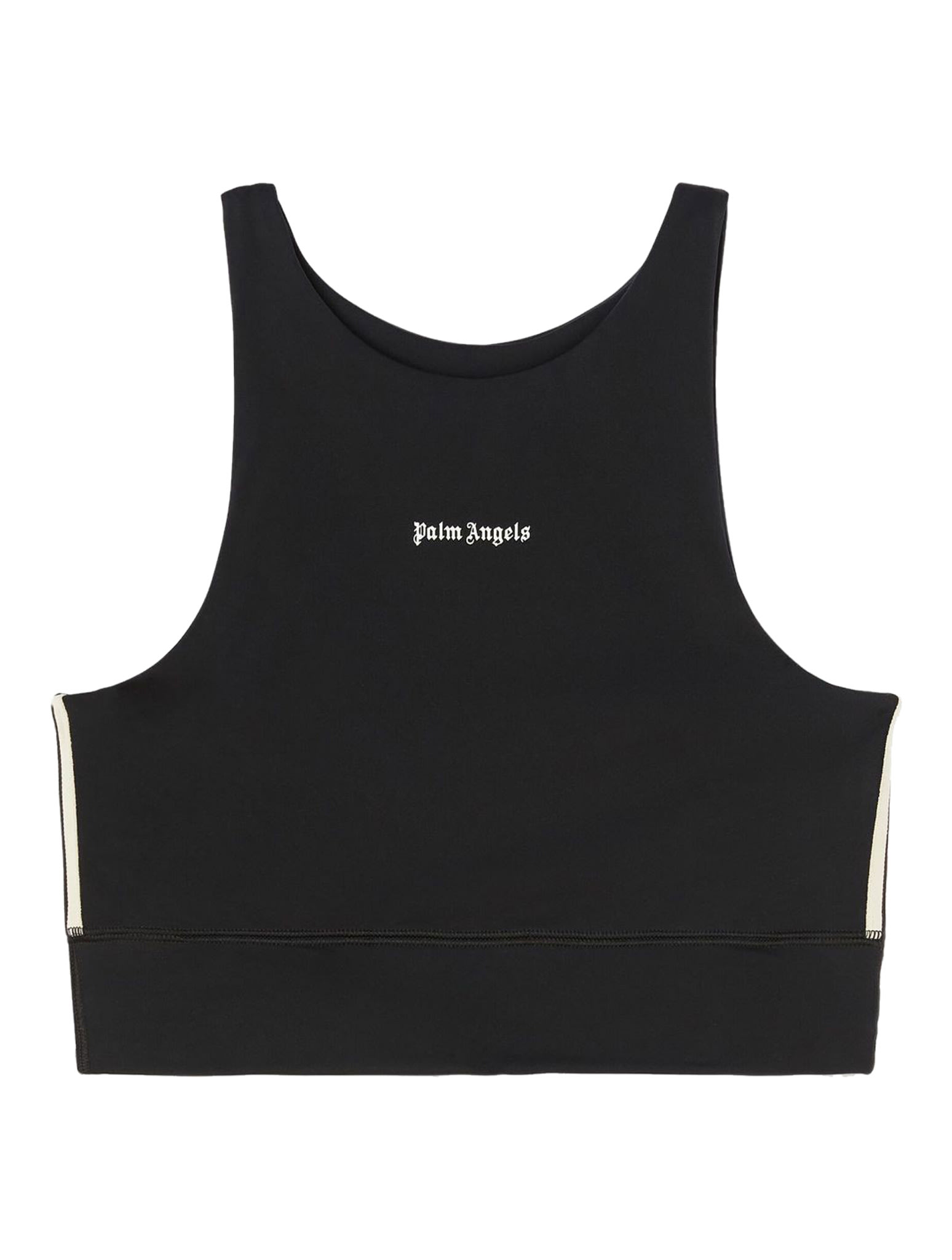 Palm Angels Black Cotton Cropped Top In Black White