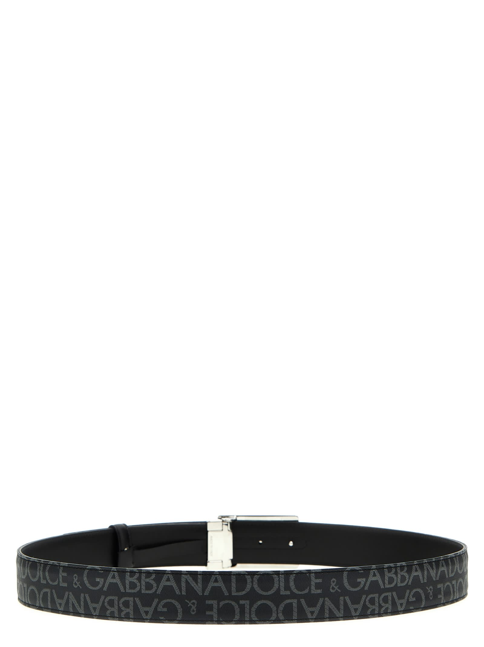 Dolce & Gabbana Men's Allover Logo Plaque Belt In Black / Black