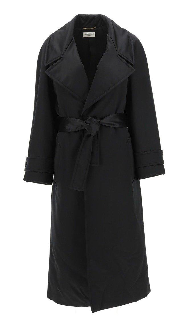 Shop Saint Laurent Belted Long-sleeved Coat In Black