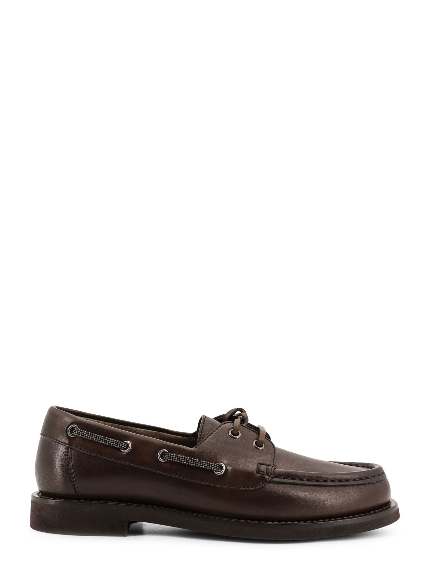 Brunello Cucinelli Women Leather Loafers With Monili Detail In Brown