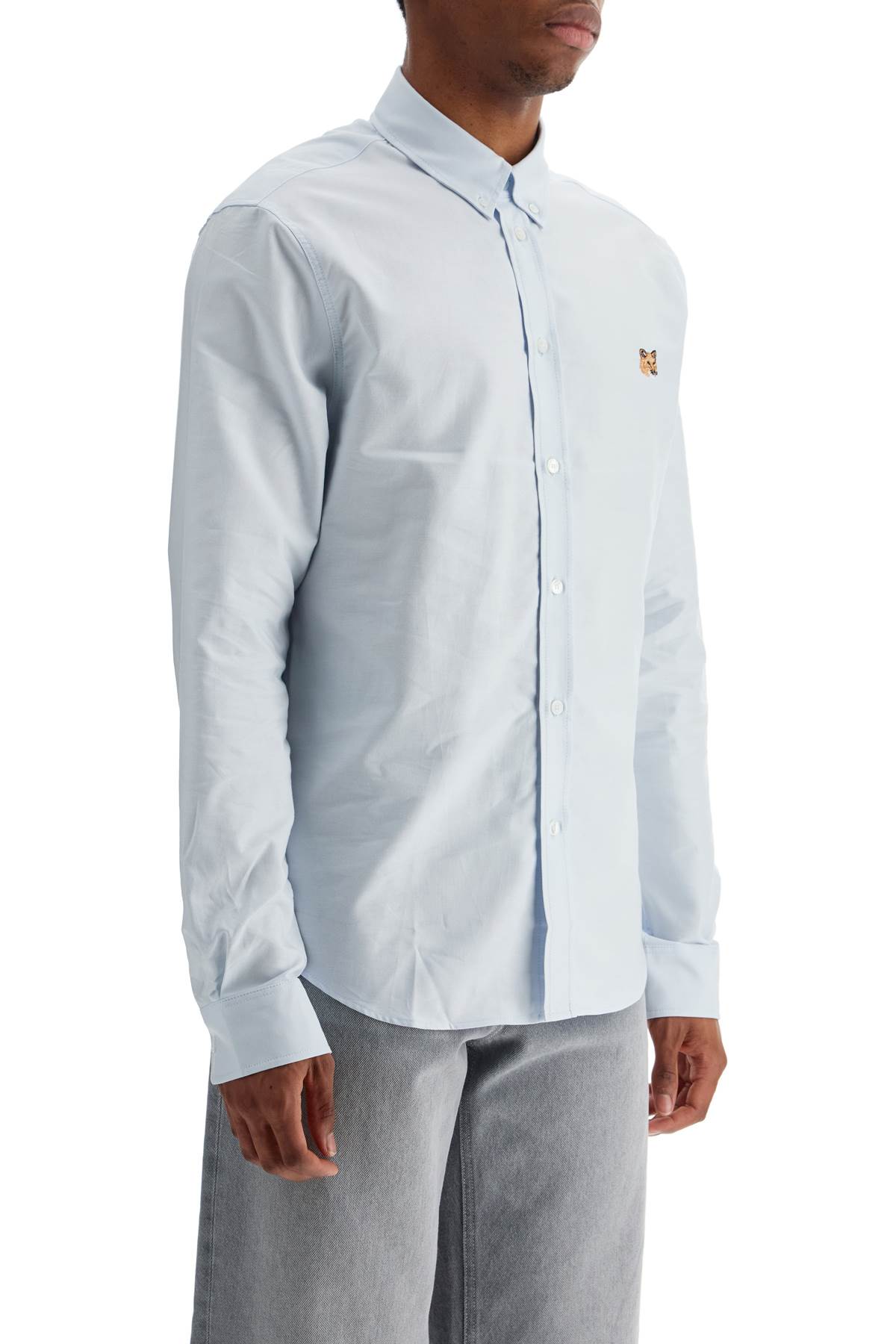 Maison Kitsuné Light Blue Cotton Shirt With Mini Fox Embroidery