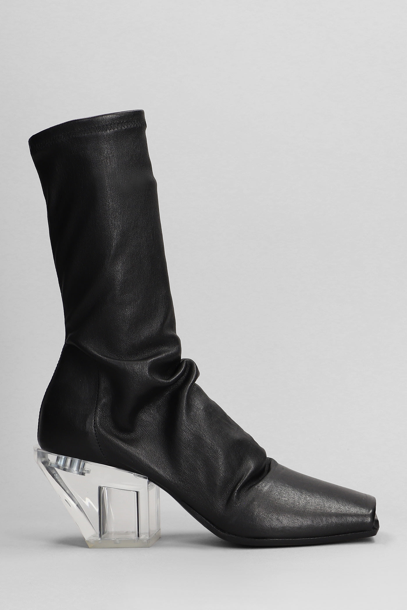RICK OWENS STRETCH SLIVER HIGH HEELS ANKLE BOOTS IN BLACK LEATHER