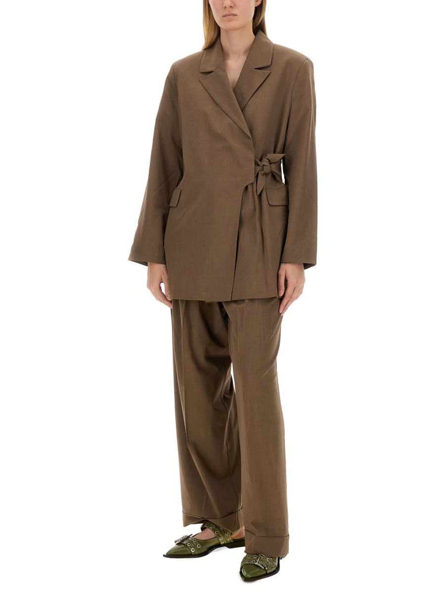 Shop Ganni Asymmetrical Blazer In Brown