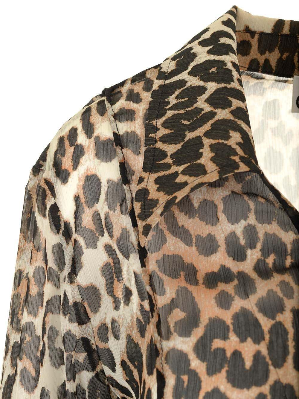 Shop Ganni Leopard Print V-neck Blouse In Multicolour