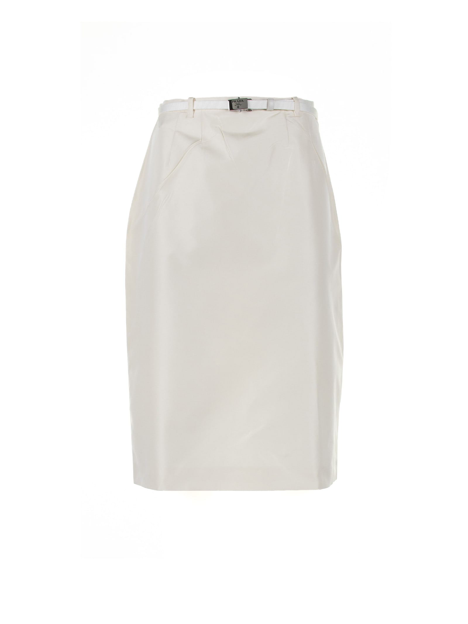 Prada White Midi Skirt With Belt
