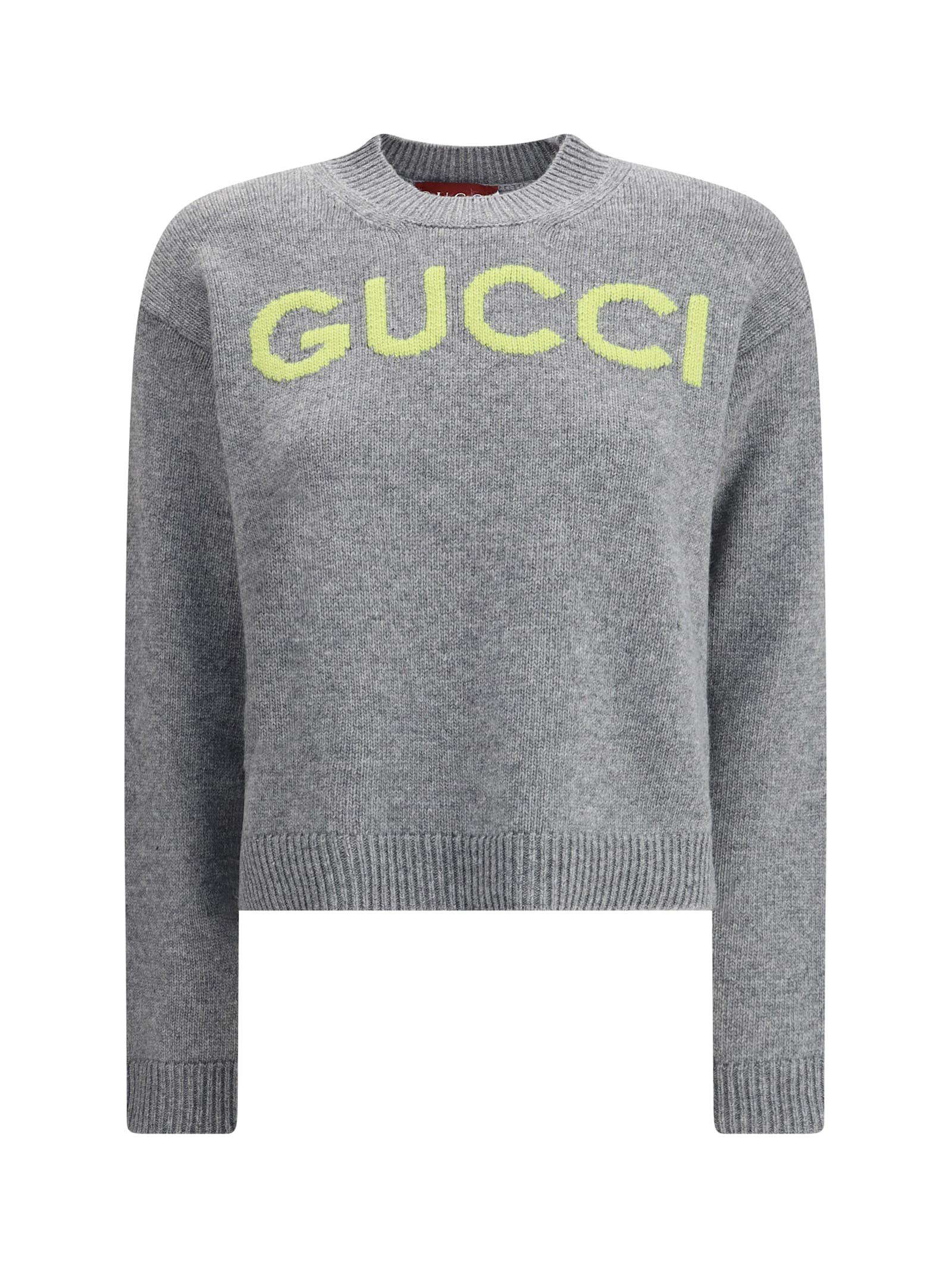 Gucci Wool Sweater With Embroidered Monogram In Gray