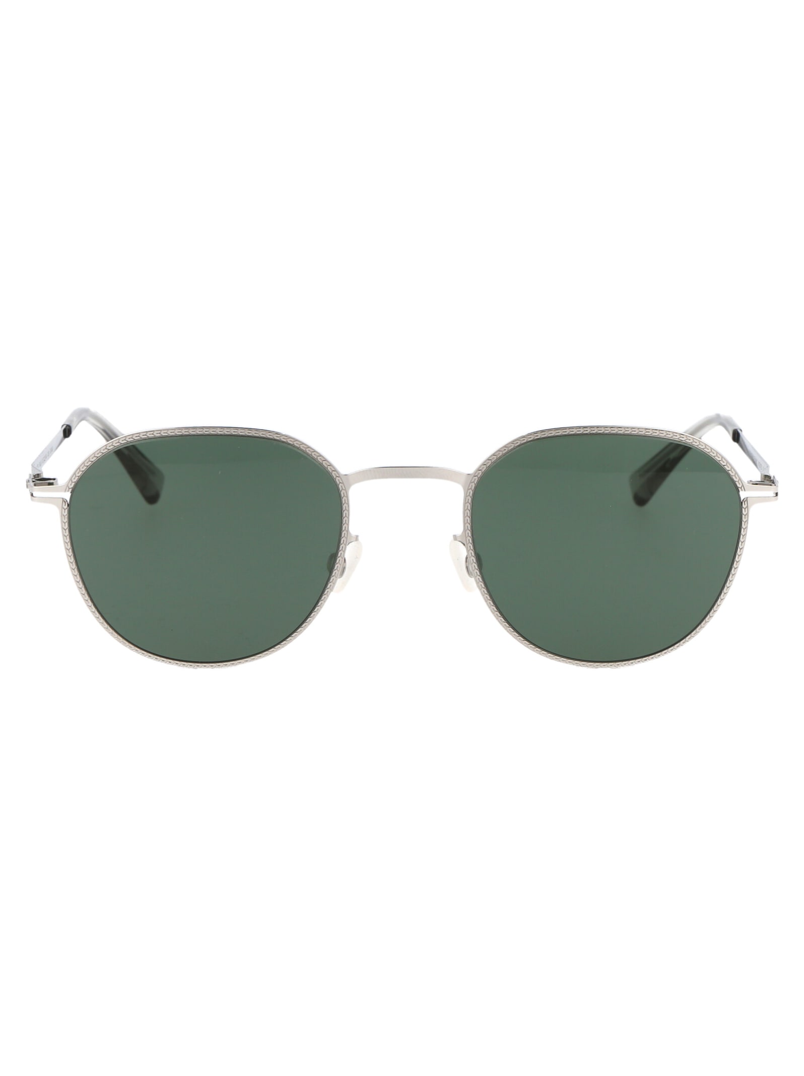 Shop Mykita Talvi Sunglasses In 051 Shiny Silver Darkgreen Solid