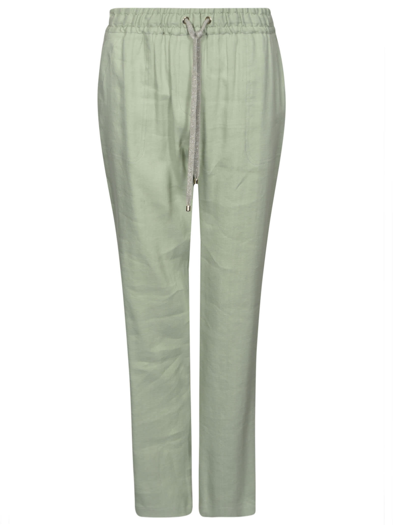 Shop Lorena Antoniazzi Laced Ribbed Trousers In Green