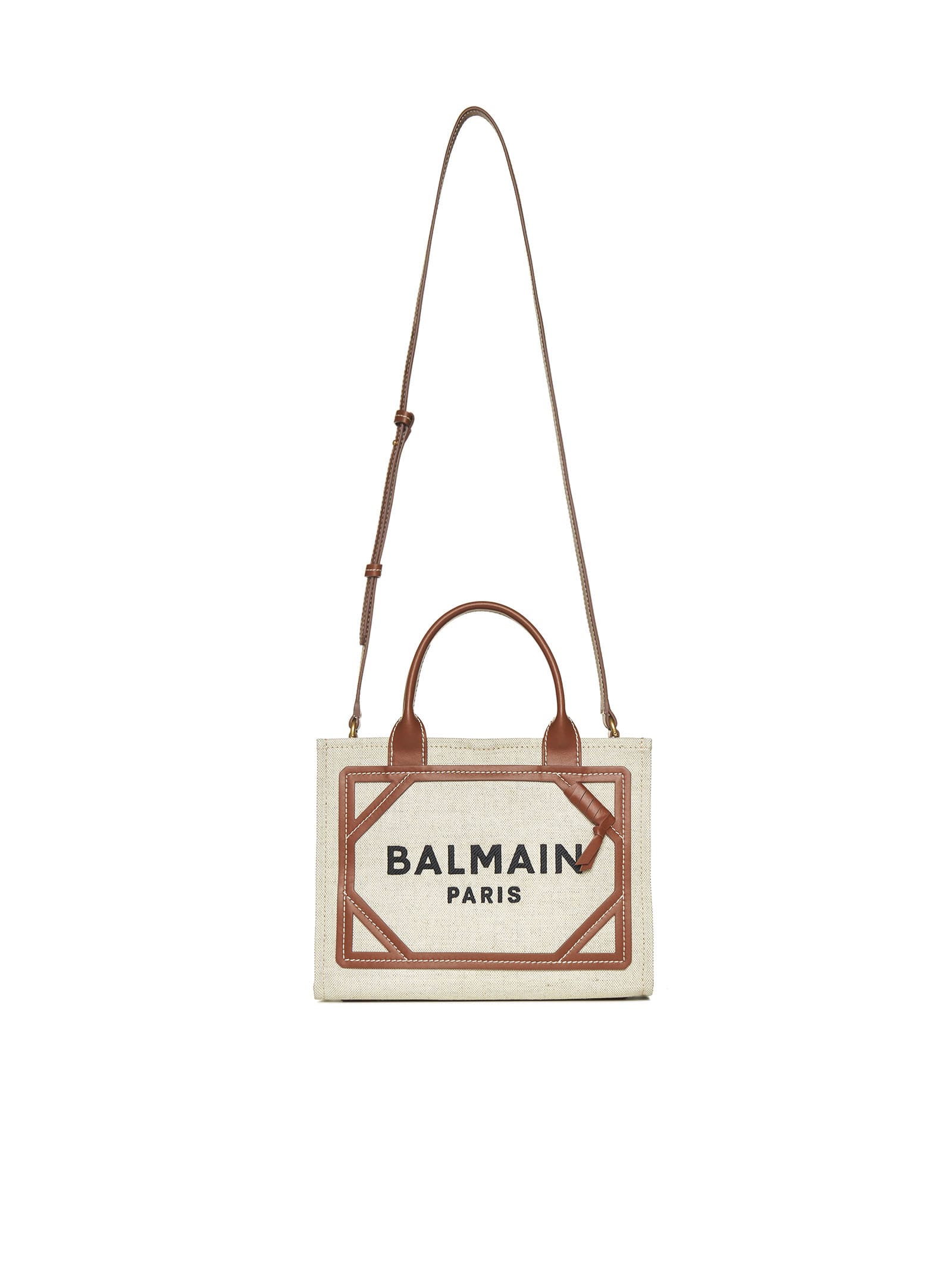 Shop Balmain Tote In Naturel/marron