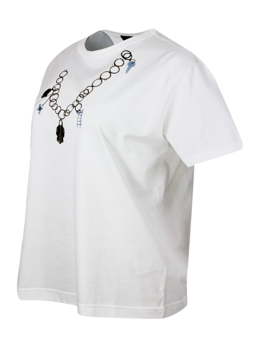 Shop Fabiana Filippi Short-sleeved Crew-neck T-shirt In Fine Cotton Jersey With Chain Print In White