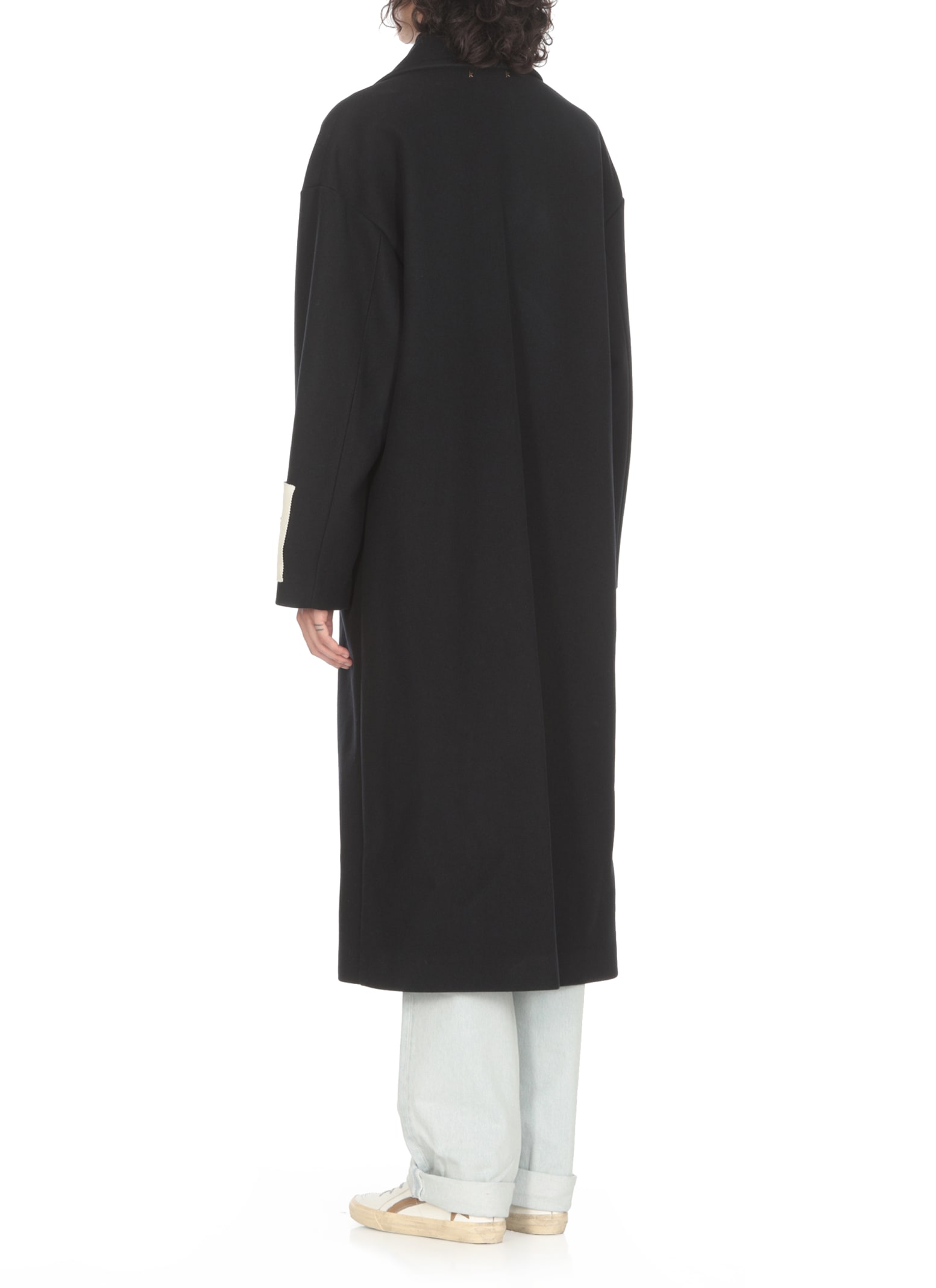 Golden Goose Single-breasted Long Coat In Virgin Wool In Blue