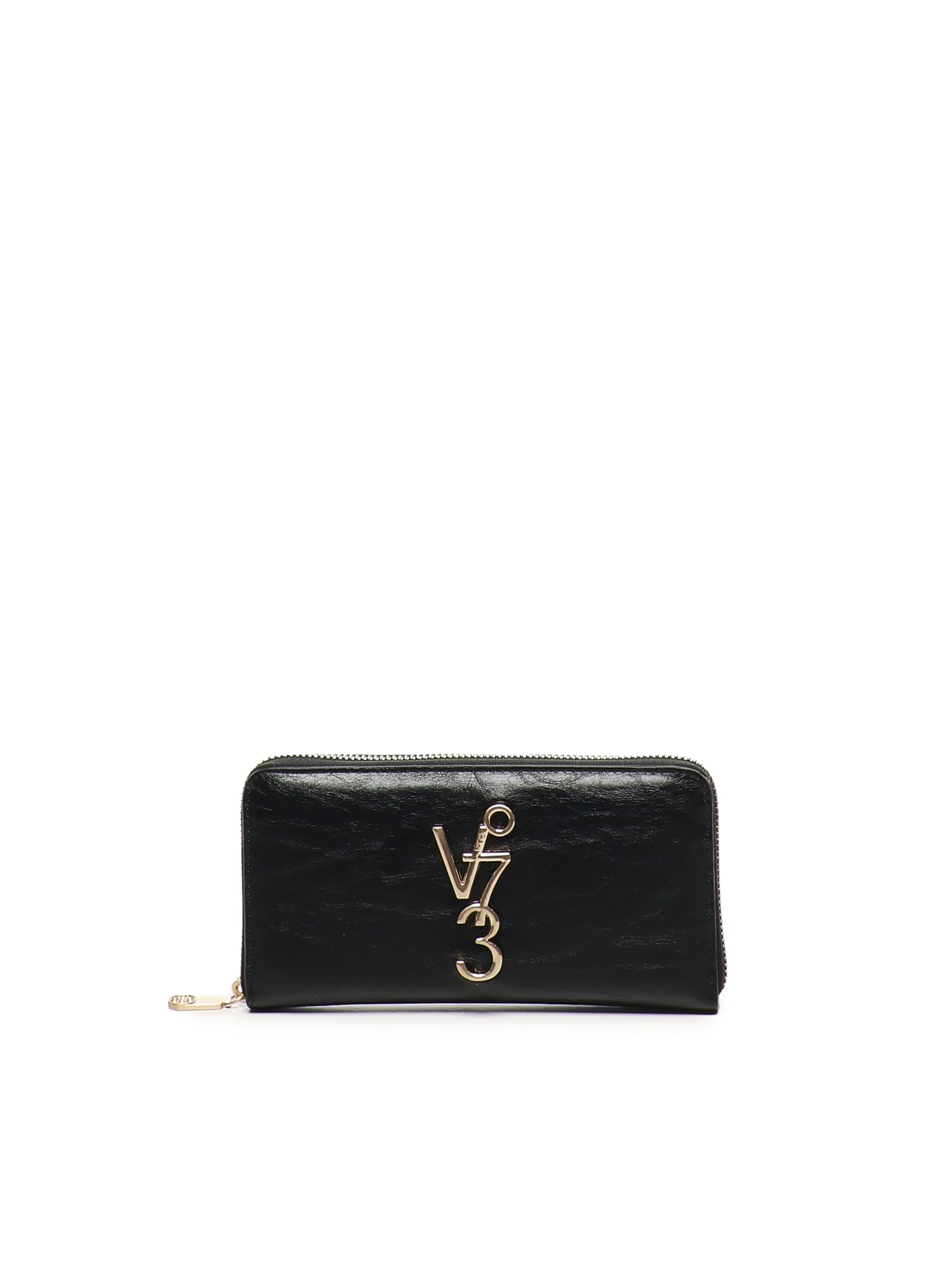 V73 Logo-plaque Zip-around Wallet In Black