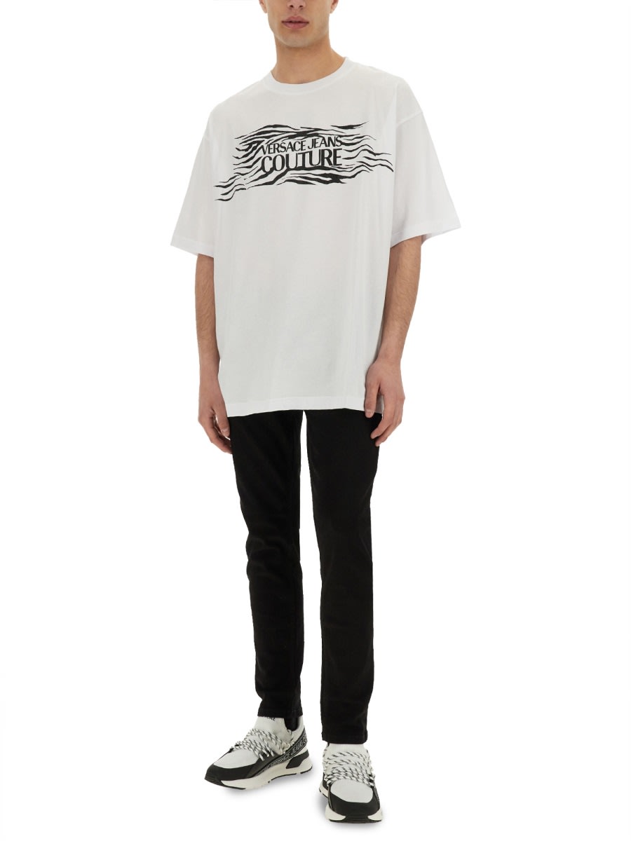 Shop Versace Jeans Couture Zebra Rhinestone Logo T-shirt In White