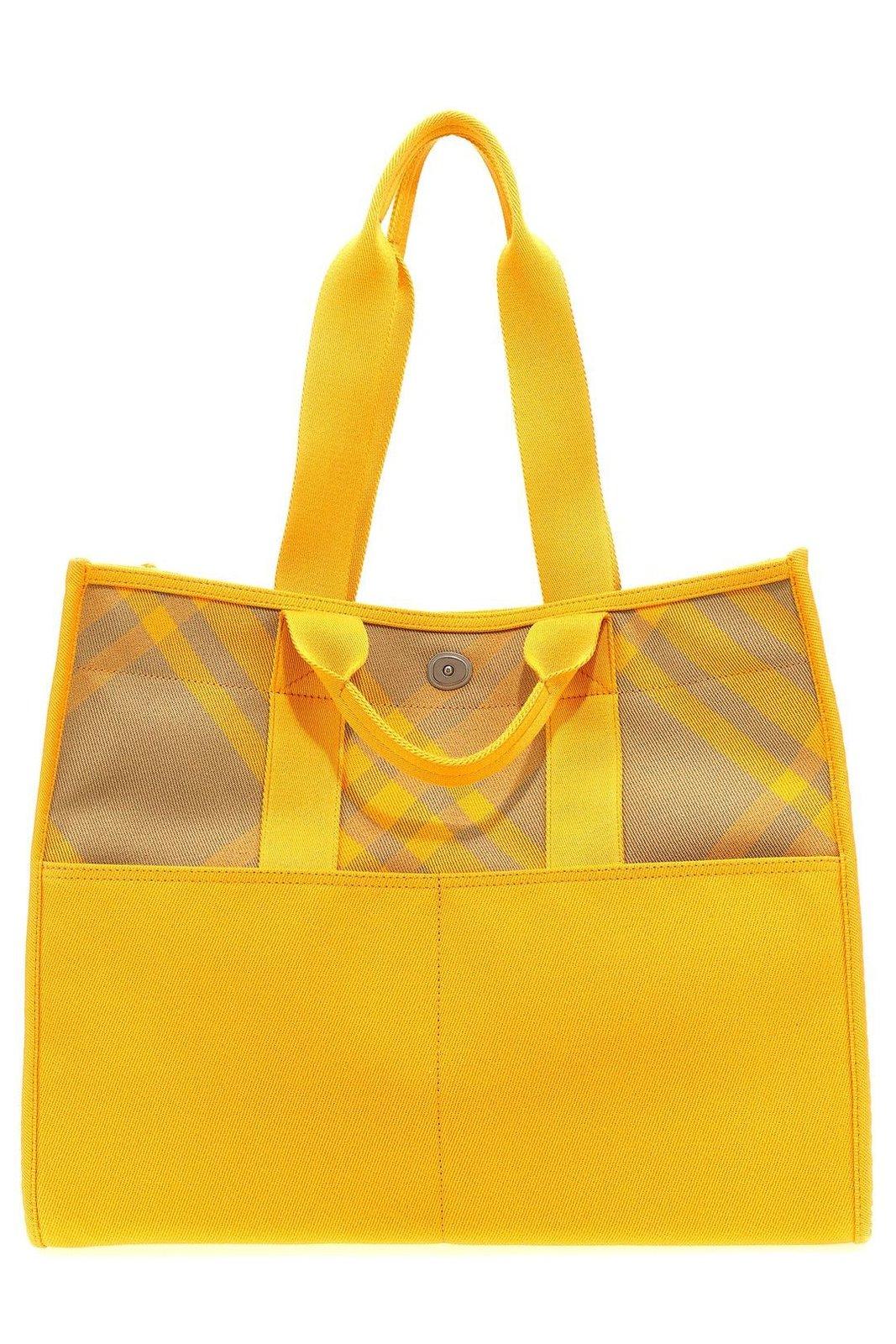 Shop Burberry Plaid-check Top Handle Bag In Yellow