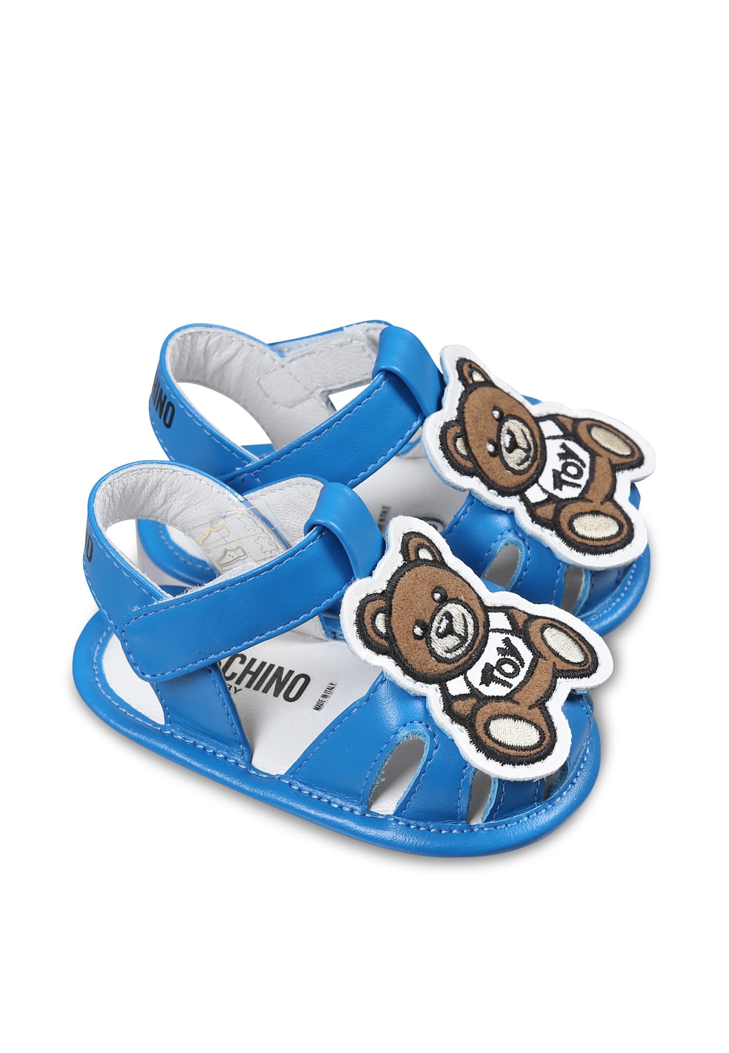 Moschino Light Blue Sandals For Baby Boy With Teddy Bear In Light Blue