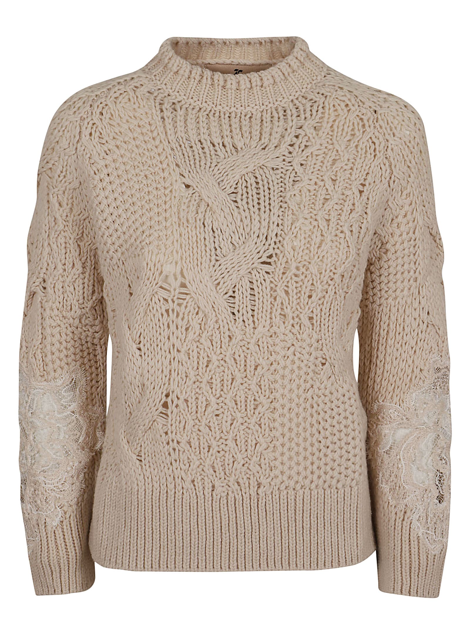 Shop Ermanno Scervino Long Sleeve Round Neck Sweater In White Smok