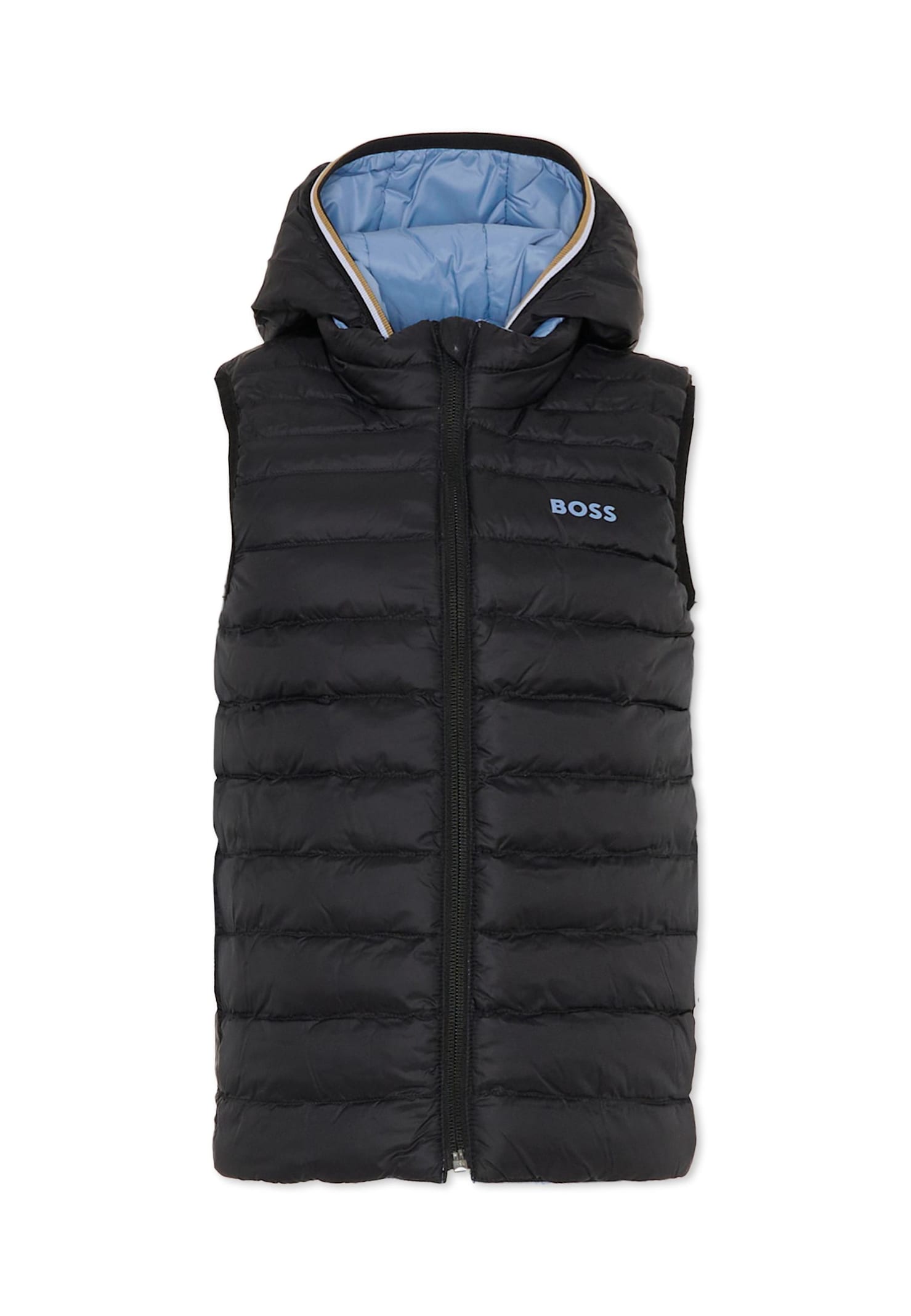 Hugo Boss Light Bluelue Reversible Vest For Boy With Logo In Blue