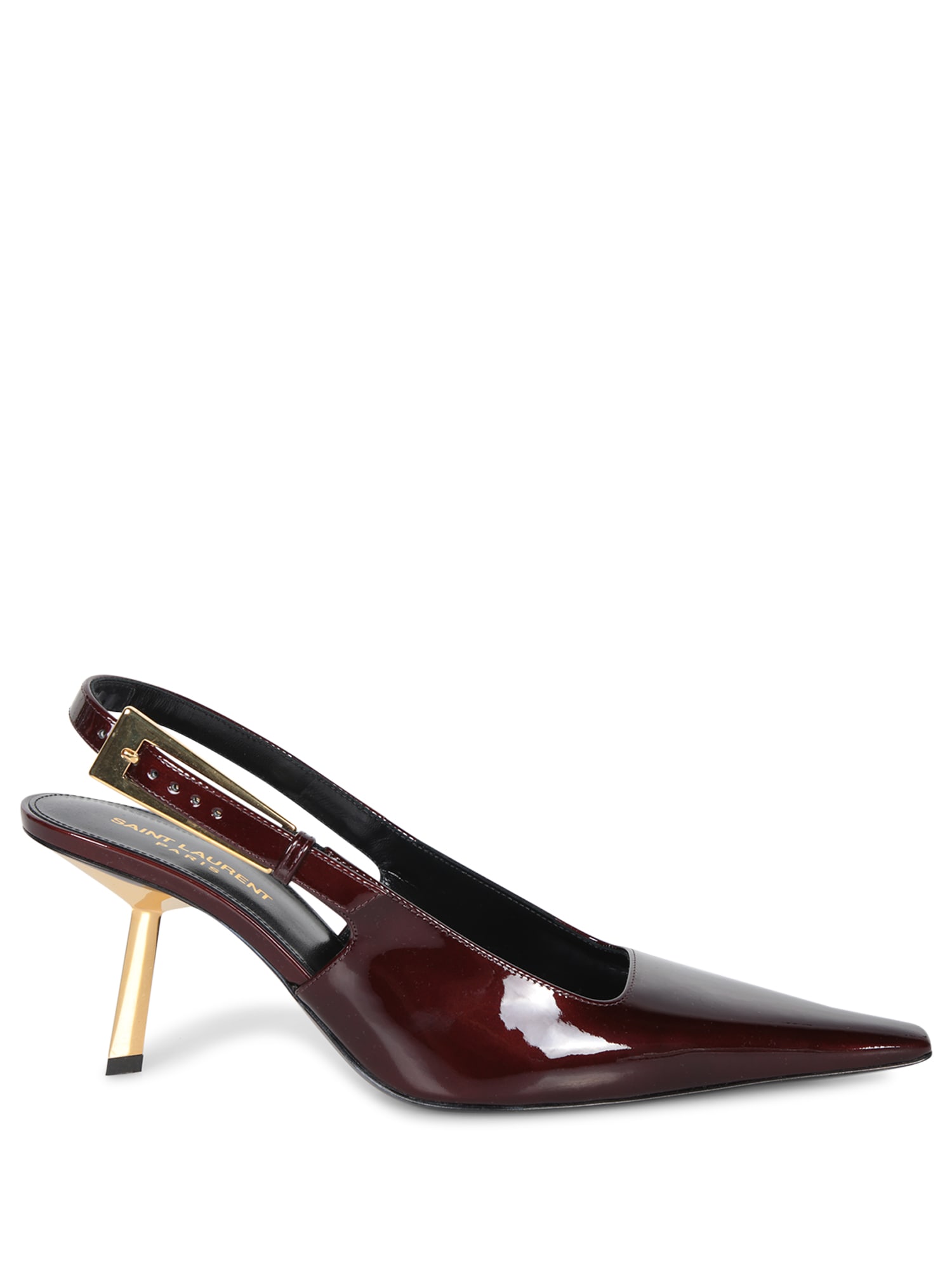 Saint Laurent Lee Embellished Patent-leather Slingback Pumps In Burgundy
