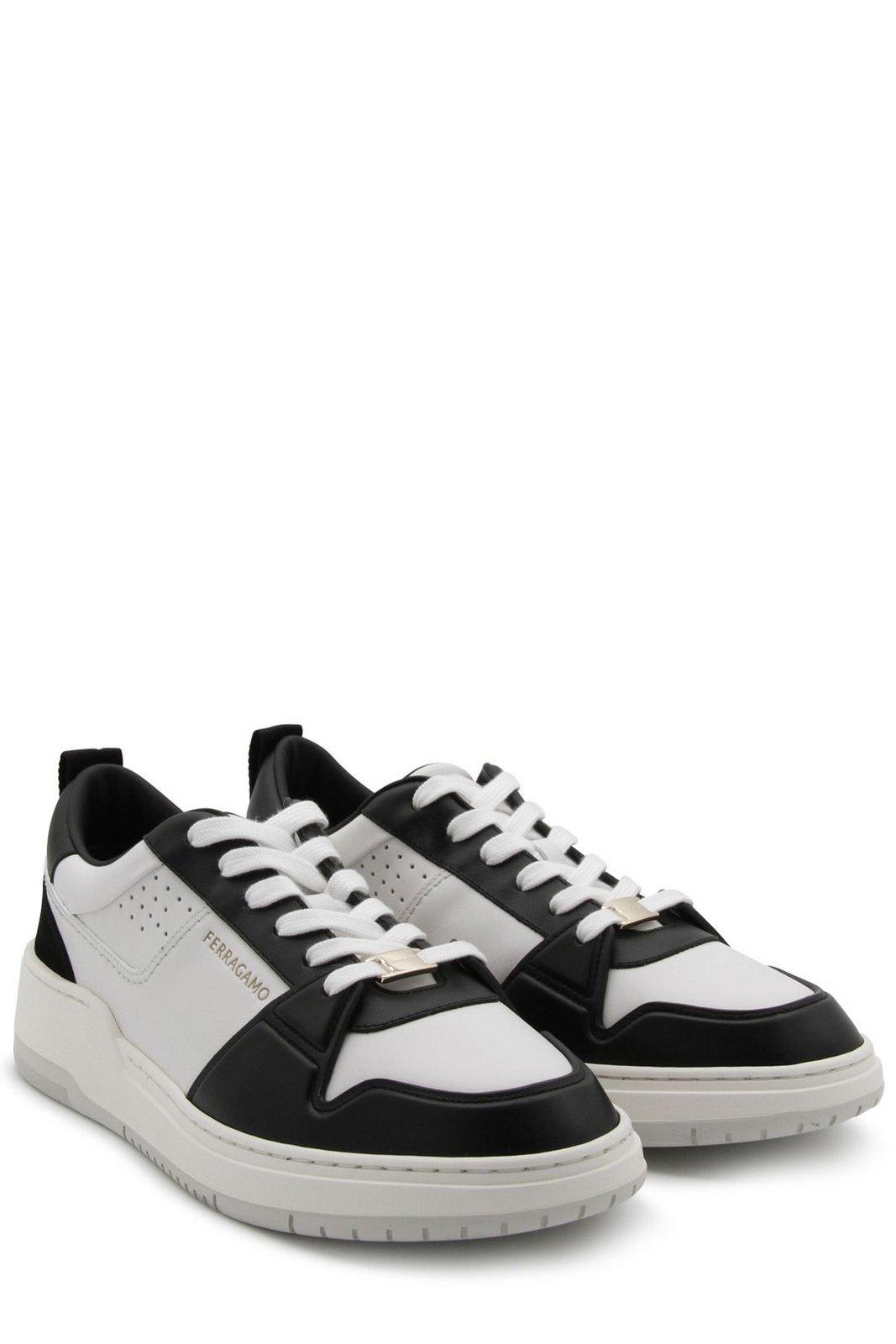 Shop Ferragamo Two-toned Low-top Sneakers In Black/white
