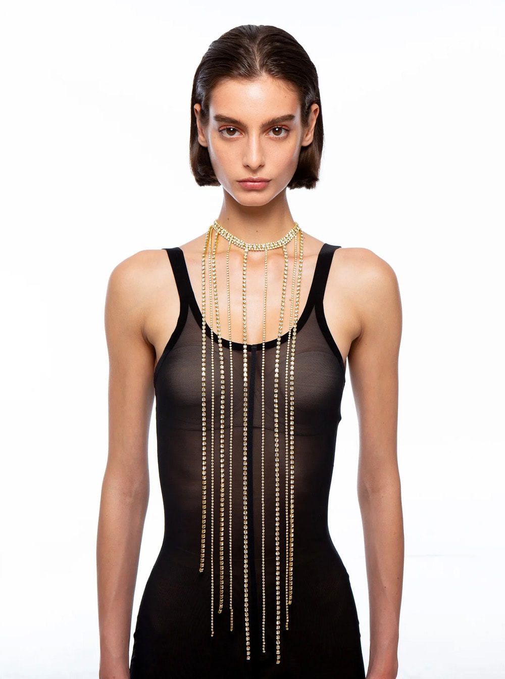Silvia Gnecchi Gold-colored Necklace With All-over Applied Glass Crystals And Adjustable Clasp In Brass Woman In Gold