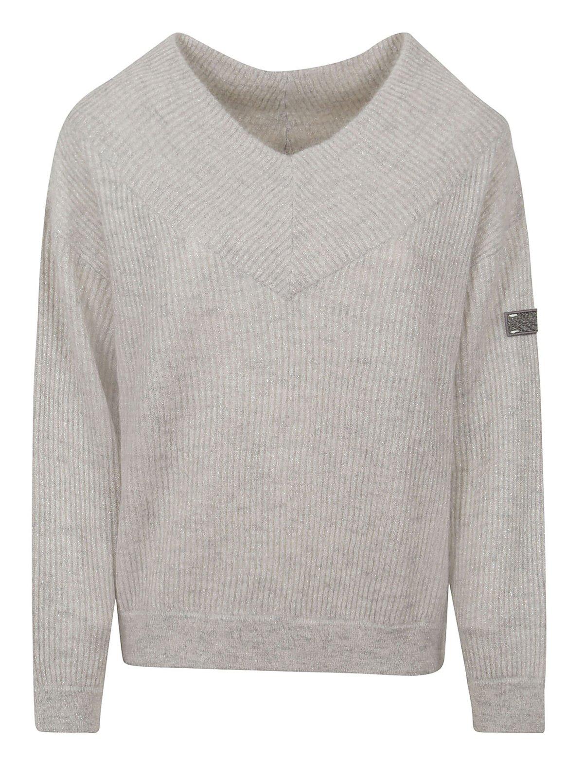 Brunello Cucinelli Bead Detailed V-neck Sweaters
