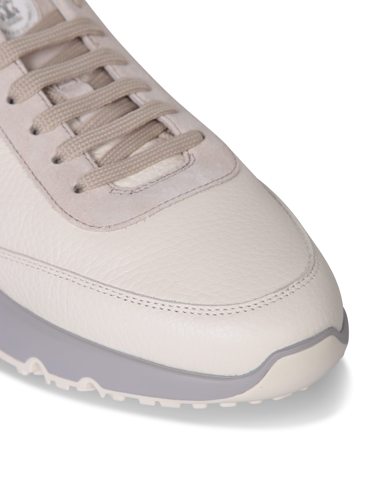 Shop Brunello Cucinelli Low Sneakers In White And Grey Leather