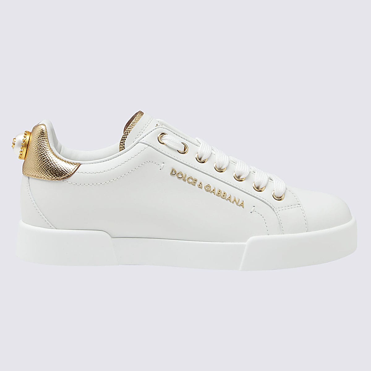 Shop Dolce & Gabbana White And Gold-tone Leather Portofino Sneakers