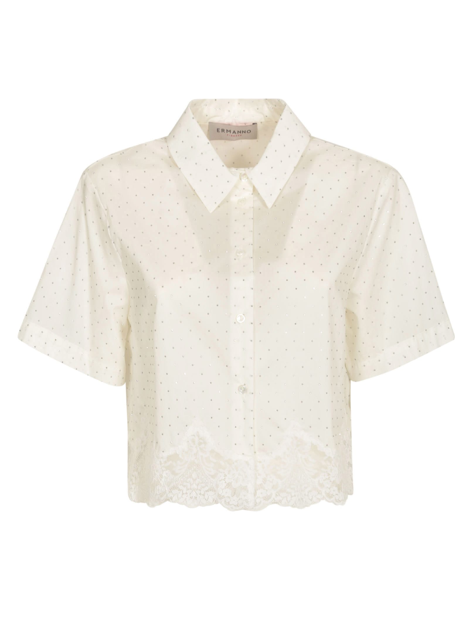 Shop Ermanno Firenze Embellished Cropped Shirt In Off-white