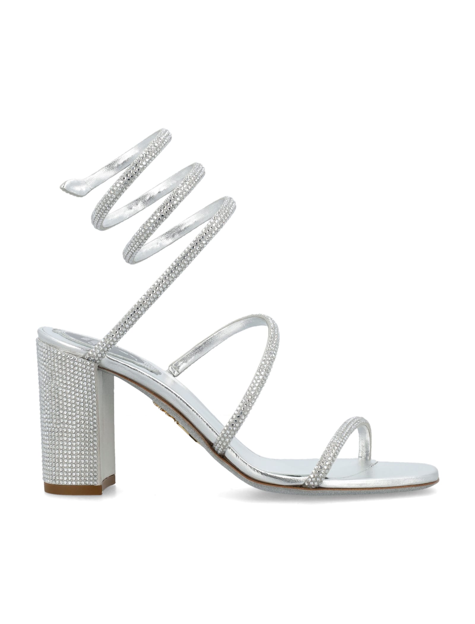 René Caovilla Cleo 85mm Snake-wrap Block-heel Sandals In Grey Silver