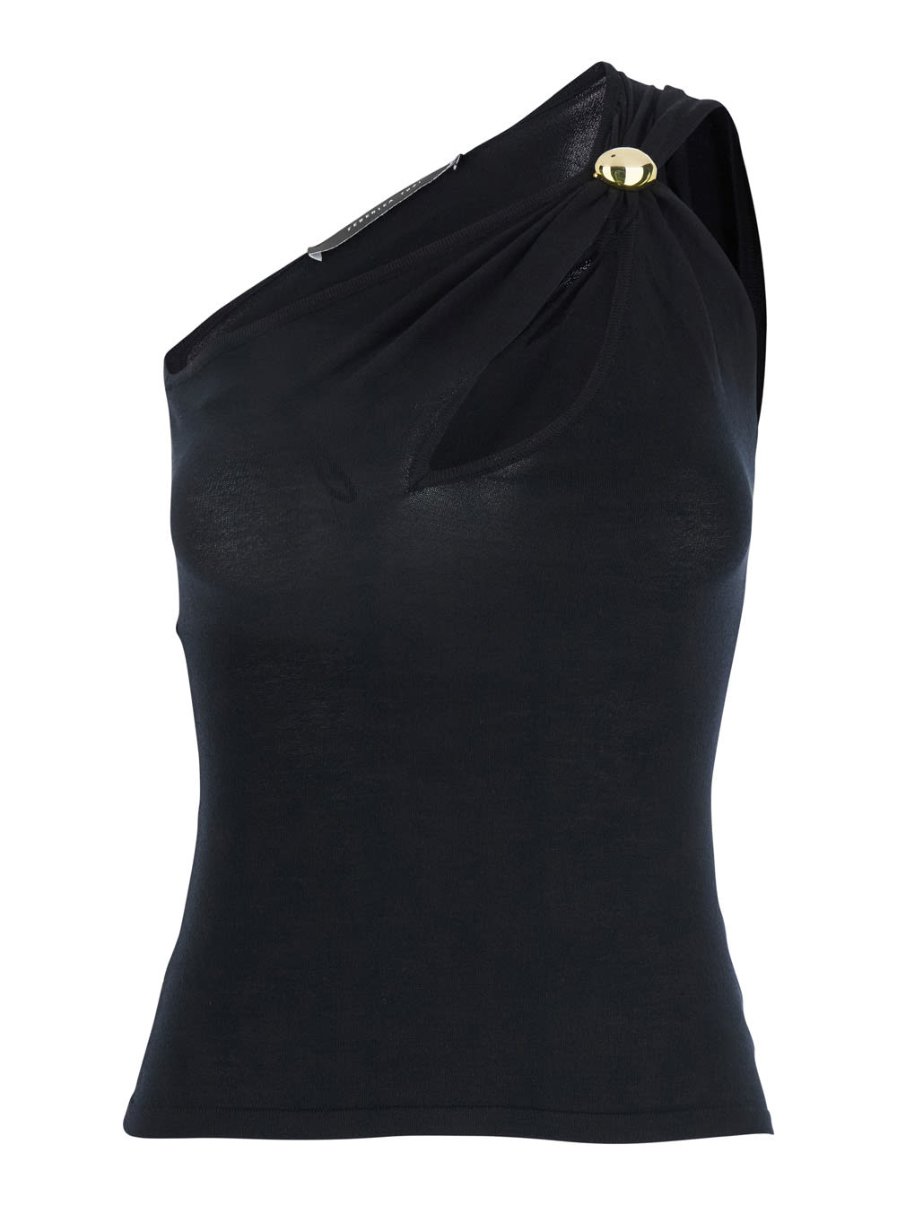 Black One-shoulder Top With Jewel Detail On The Front In Viscose Blend Woman