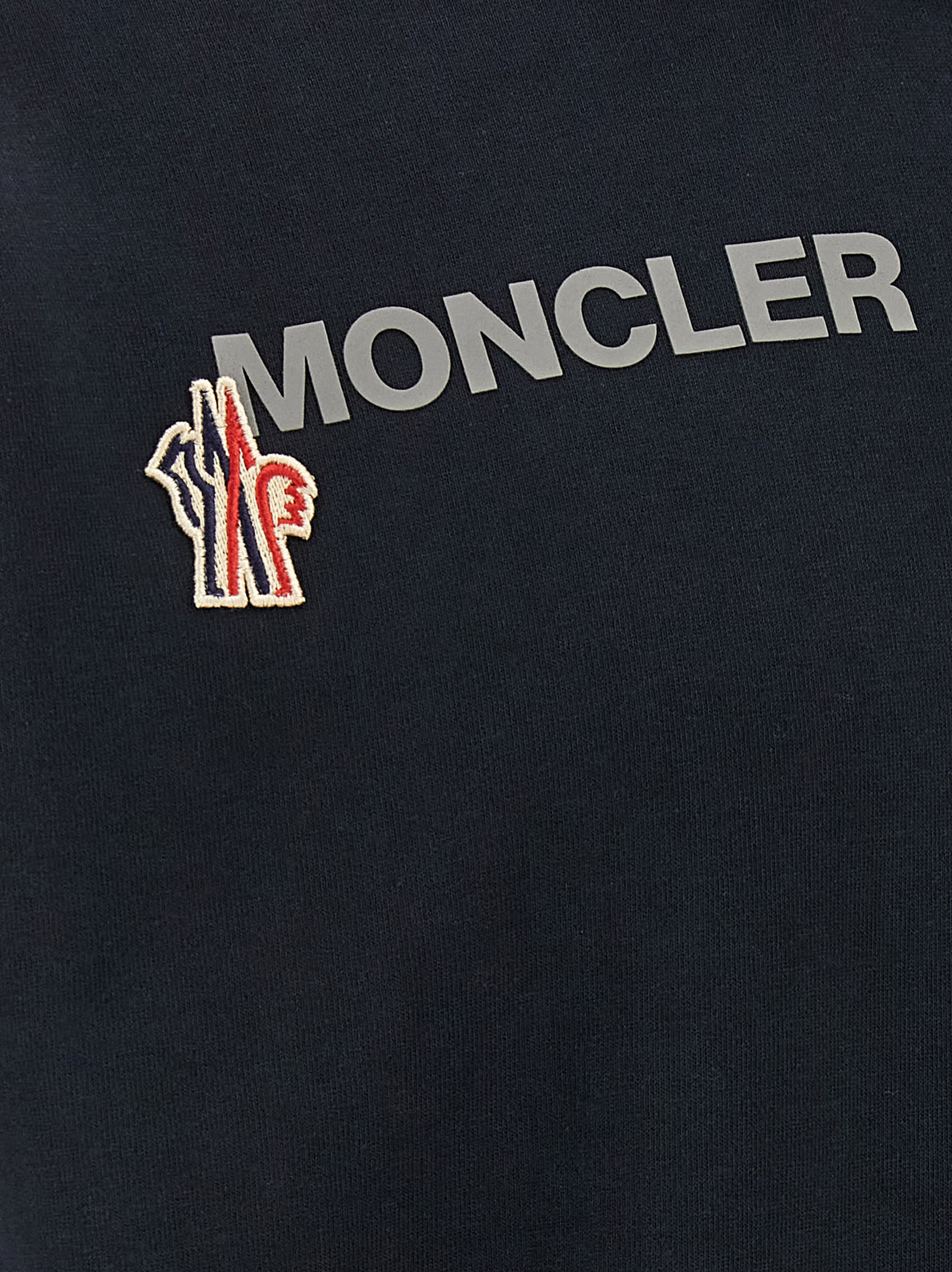 Moncler Grenoble Logo Embroidered Long-sleeved Hoodie In Blue